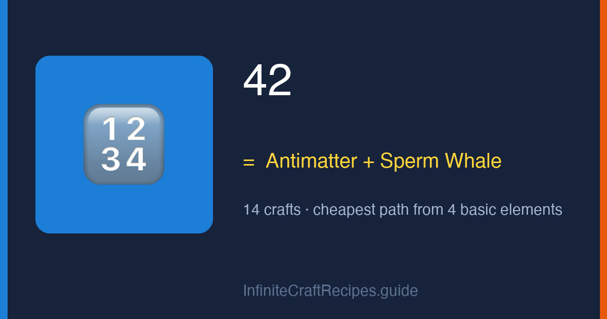 How to make 42 in Infinite Craft: combine Antimatter and Sperm Whale, 14 crafts total from the four basic elements.