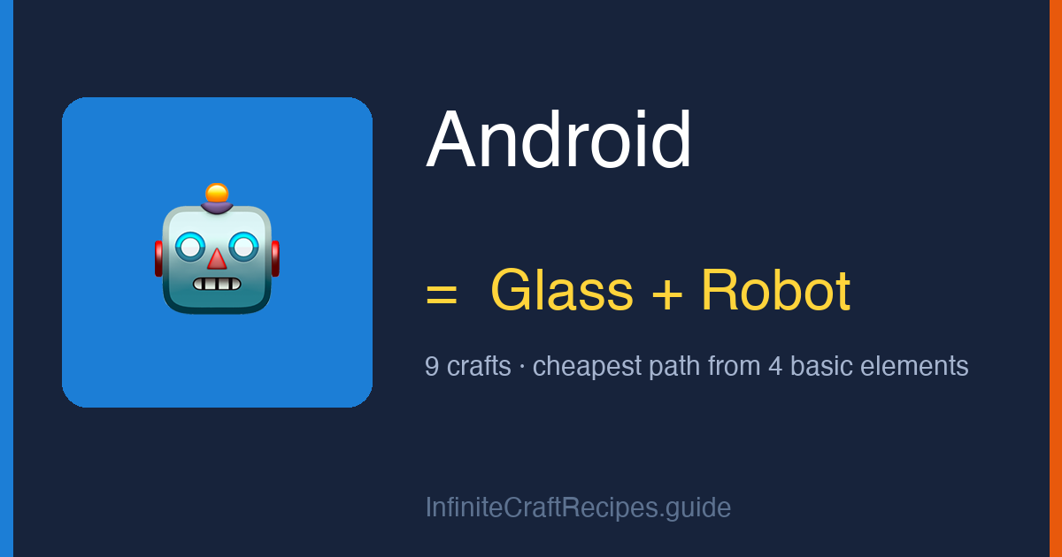 How to make Android in Infinite Craft: combine Glass and Robot, 9 crafts total from the four basic elements.