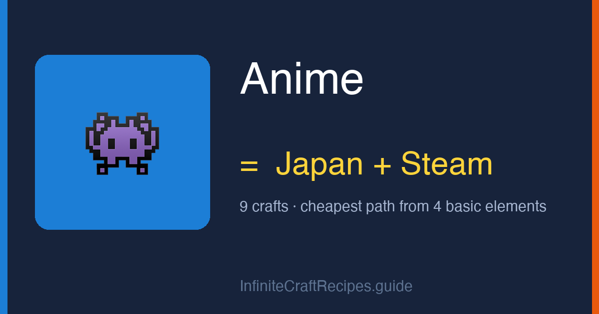 How to make Anime in Infinite Craft: combine Japan and Steam, 9 crafts total from the four basic elements.