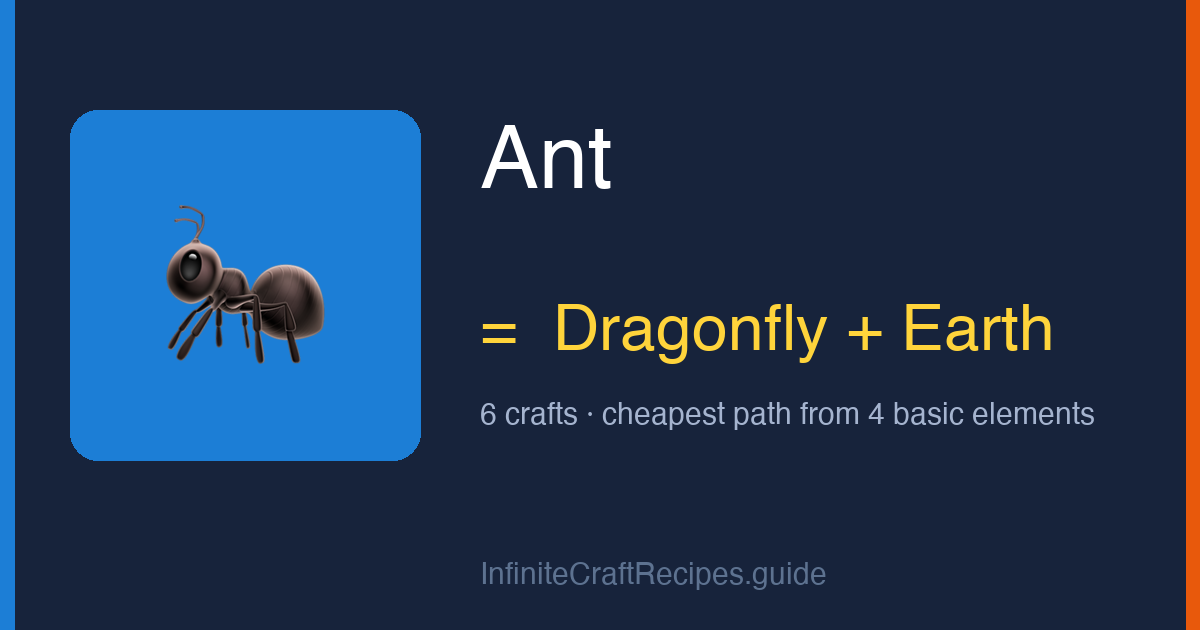 How to make Ant in Infinite Craft: combine Dragonfly and Earth, 6 crafts total from the four basic elements.