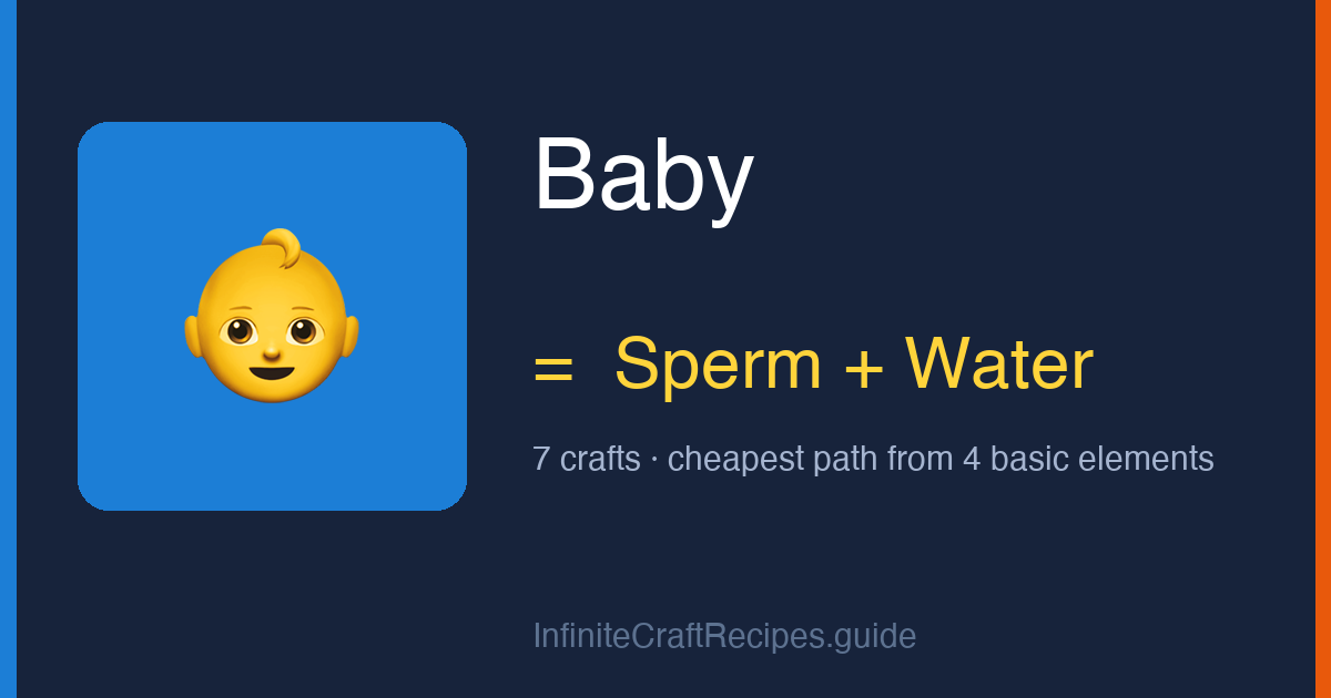 How to make Baby in Infinite Craft: combine Sperm and Water, 7 crafts total from the four basic elements.