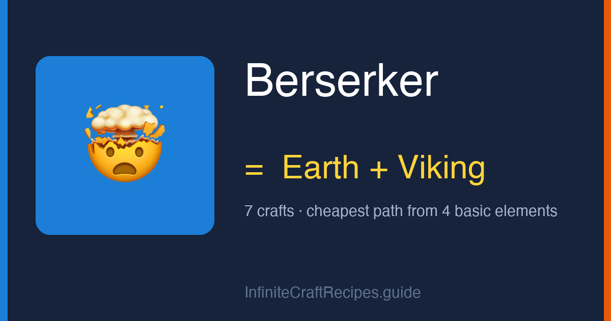 How to make Berserker in Infinite Craft: combine Earth and Viking, 7 crafts total from the four basic elements.