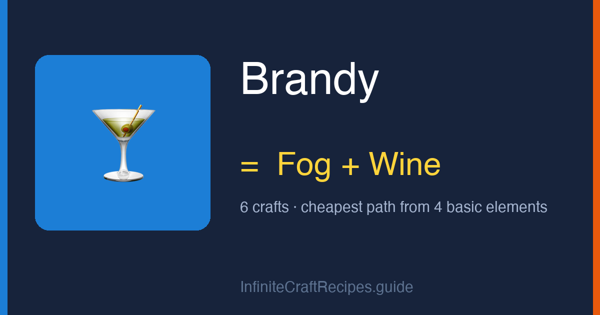 How to make Brandy in Infinite Craft: combine Fog and Wine, 6 crafts total from the four basic elements.