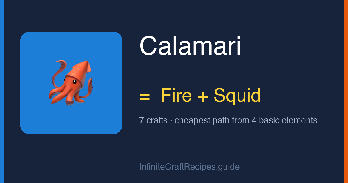 How to make Calamari in Infinite Craft: combine Fire and Squid, 7 crafts total from the four basic elements.