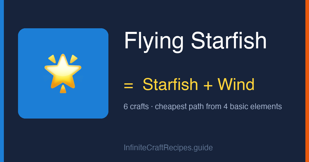 How to make Flying Starfish in Infinite Craft: combine Starfish and Wind, 6 crafts total from the four basic elements.