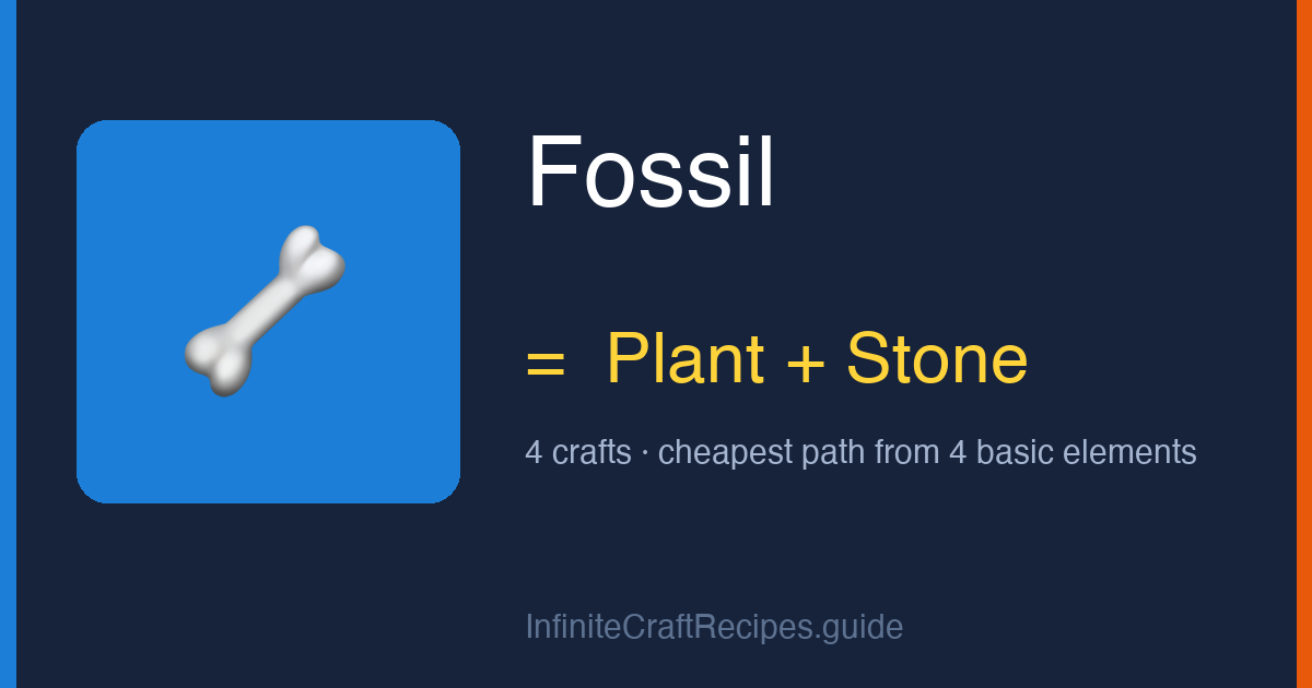 How to make Fossil in Infinite Craft: combine Plant and Stone, 4 crafts total from the four basic elements.