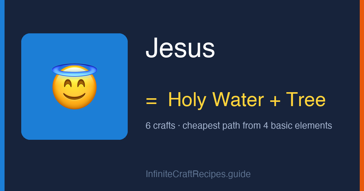 How to make Jesus in Infinite Craft: combine Holy Water and Tree, 6 crafts total from the four basic elements.