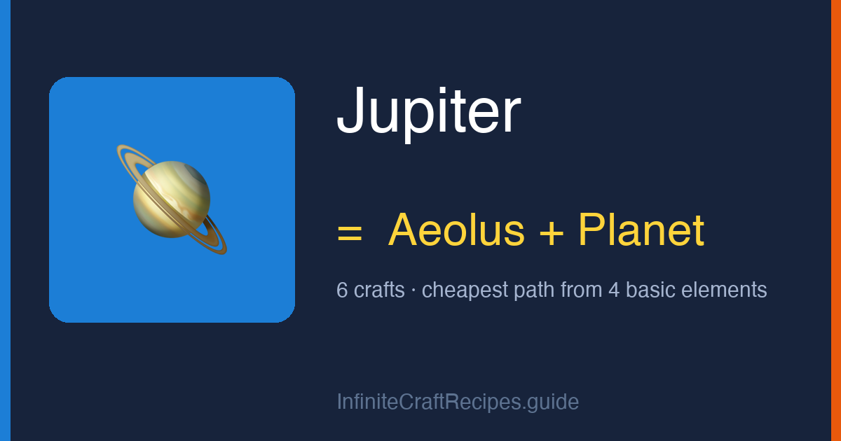 How to make Jupiter in Infinite Craft: combine Aeolus and Planet, 6 crafts total from the four basic elements.