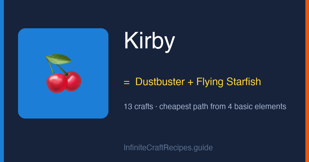 How to make Kirby in Infinite Craft: combine Dustbuster and Flying Starfish, 13 crafts total from the four basic elements.