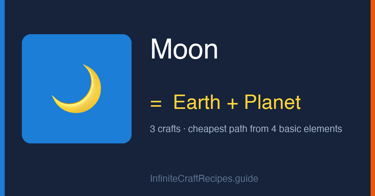 How to make Moon in Infinite Craft: combine Earth and Planet, 3 crafts total from the four basic elements.