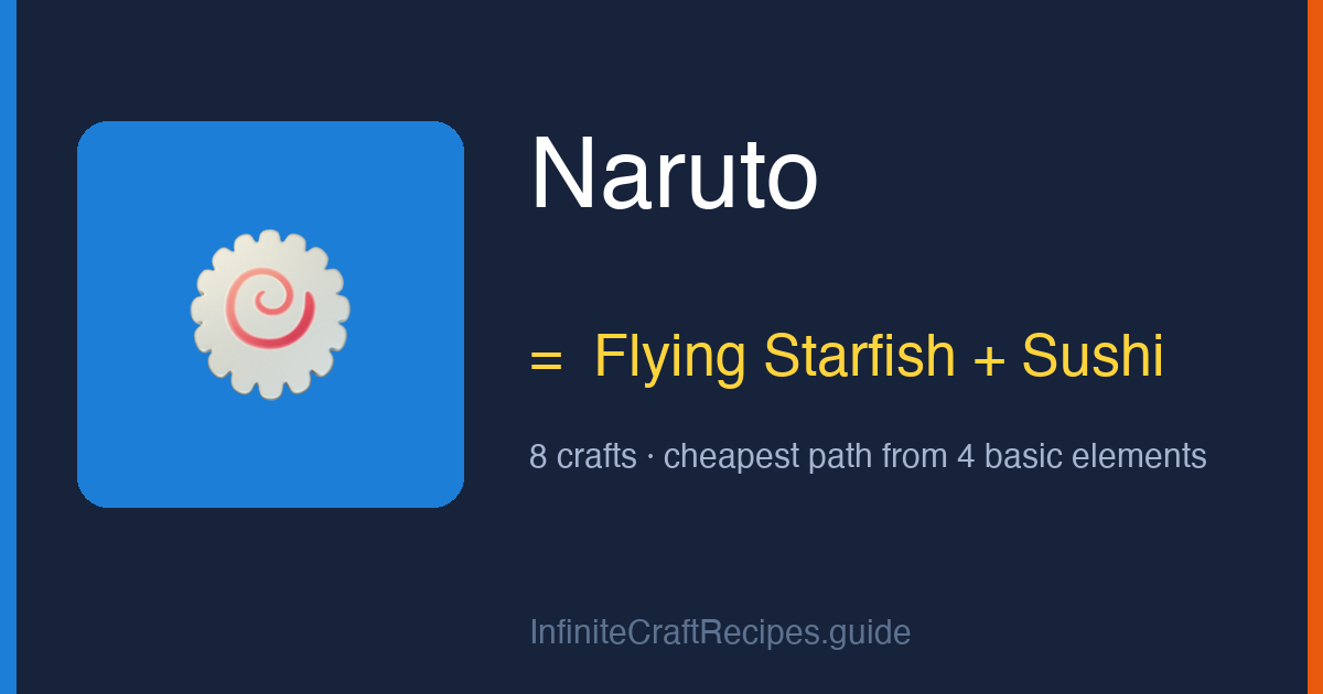 How to make Naruto in Infinite Craft: combine Flying Starfish and Sushi, 8 crafts total from the four basic elements.