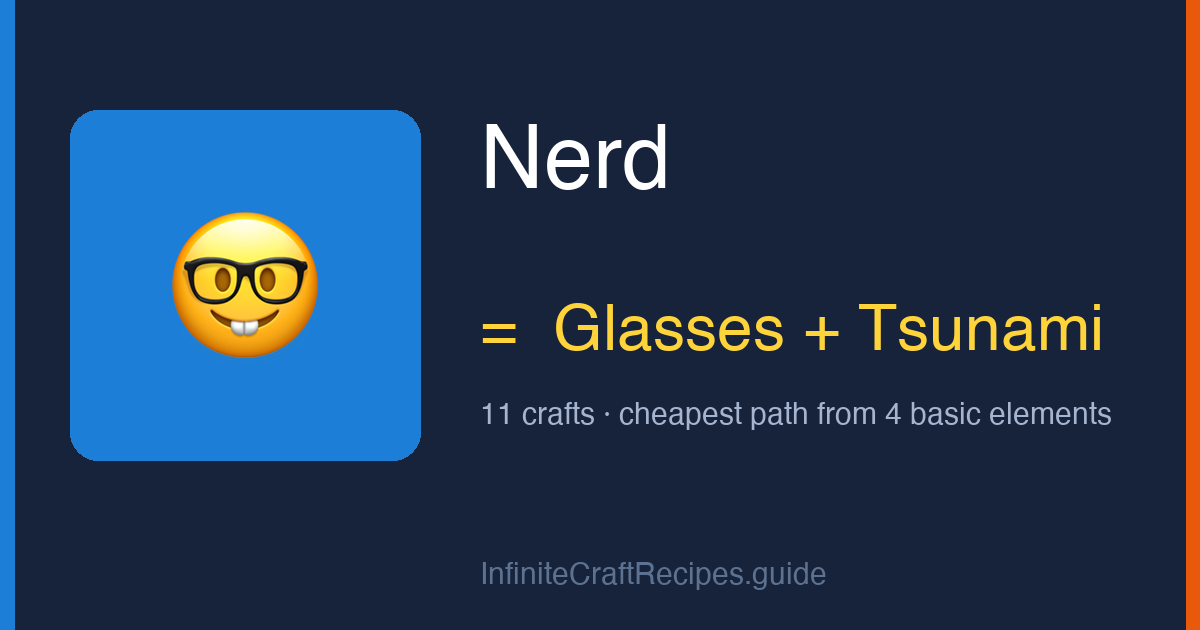 How to make Nerd in Infinite Craft: combine Glasses and Tsunami, 11 crafts total from the four basic elements.