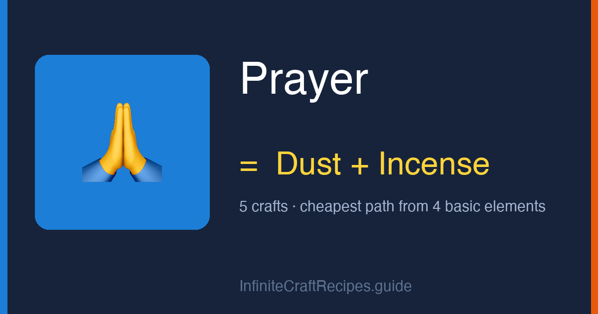 How to make Prayer in Infinite Craft: combine Dust and Incense, 5 crafts total from the four basic elements.