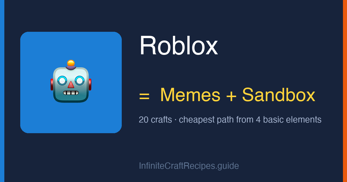 How to make Roblox in Infinite Craft: combine Memes and Sandbox, 20 crafts total from the four basic elements.