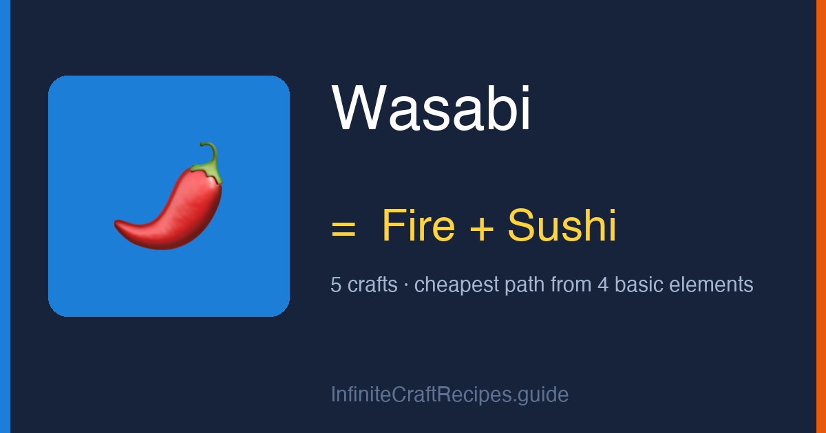 How to make Wasabi in Infinite Craft: combine Fire and Sushi, 5 crafts total from the four basic elements.